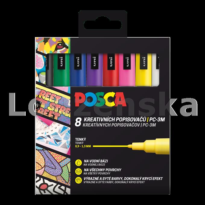 Sada akryl.popis./8barev Posca PC-3M základní barvy