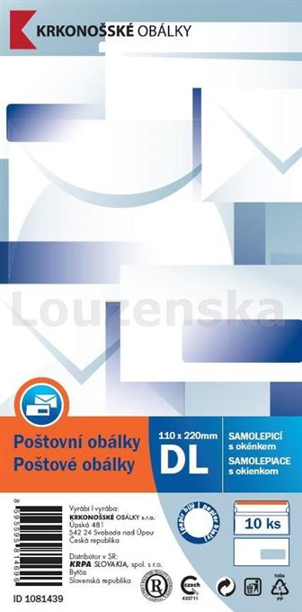 Obálka DL okno vpravo samolepící/10ks
