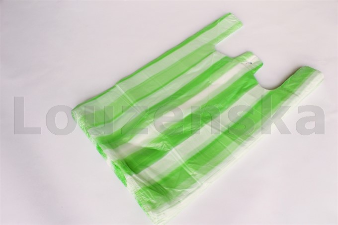 Tašky mikro 10kg Pruhy zeleno-bílé/100ks 