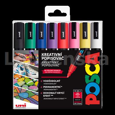 Sada akryl.popis./8barev Posca PC-5M základní barvy