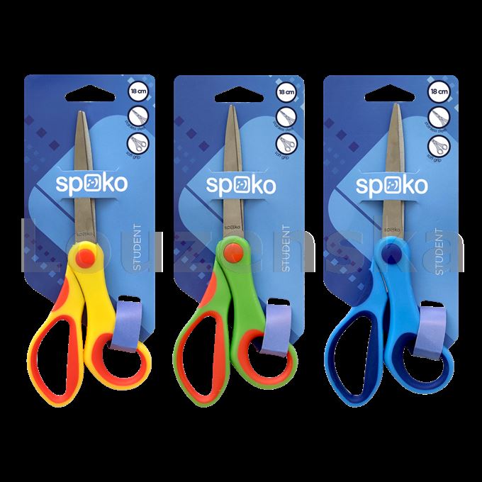 Nůžky 18cm špičaté pogum.rukojeť mix barev SPOKO