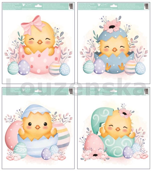 Okenní dekor velik. 30x33,5cm 6909 Kuřátka ve vajíčku 