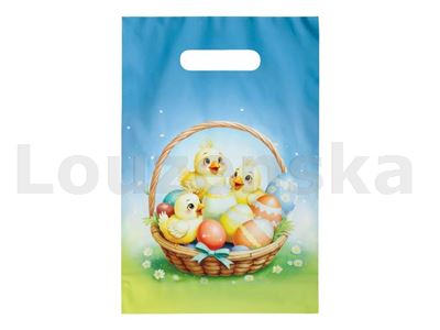 Taška igelit. výsek 20x30x8cm Vejce a kuřátka v košíku
