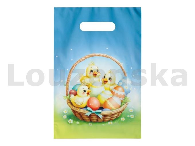 Taška igelit. výsek 20x30x8cm Vejce a kuřátka v košíku