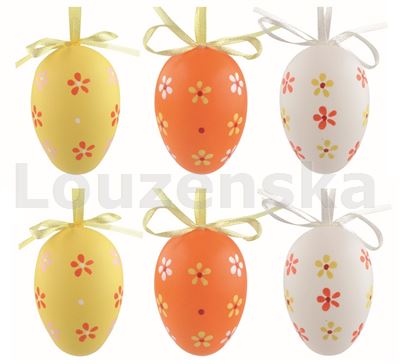 Vejce plast/6ks 6cm 9311 Květiny bílé,žluté,oranžové