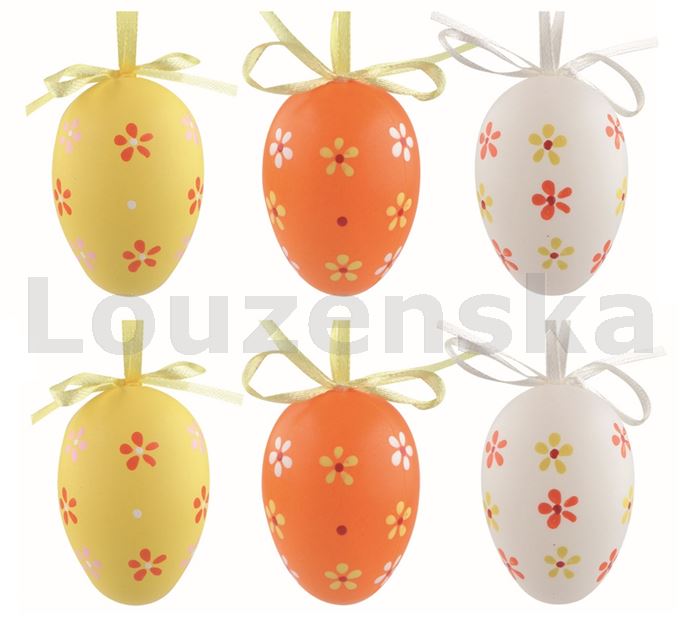 Vejce plast/6ks 6cm 9311 Květiny bílé,žluté,oranžové