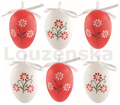 Vejce plast/6ks 6cm 9312 Květiny bílé a červené