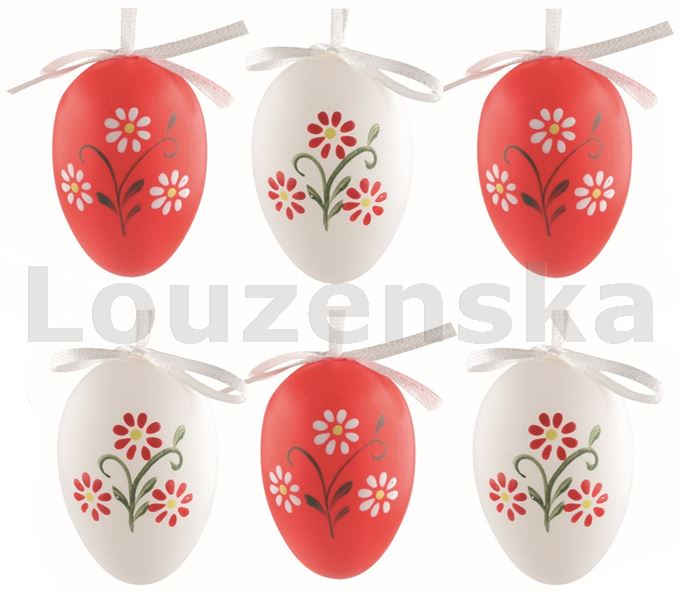 Vejce plast/6ks 6cm 9312 Květiny bílé a červené