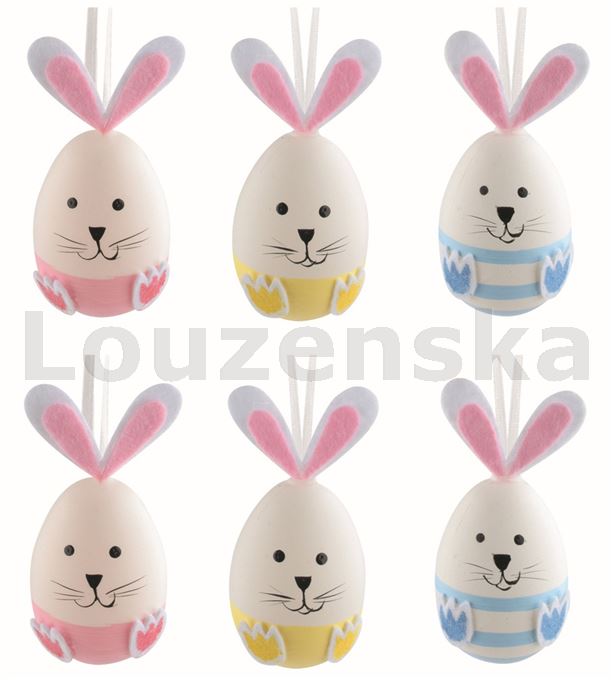 Vejce plast/6ks 6cm 9316 Zajíčci s růž.ušima