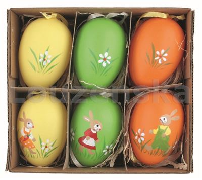 Vejce plast/6ks 6cm 9333 Zajíčci malovaní mix barev