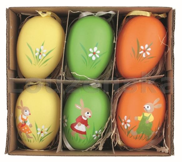 Vejce plast/6ks 6cm 9333 Zajíčci malovaní mix barev