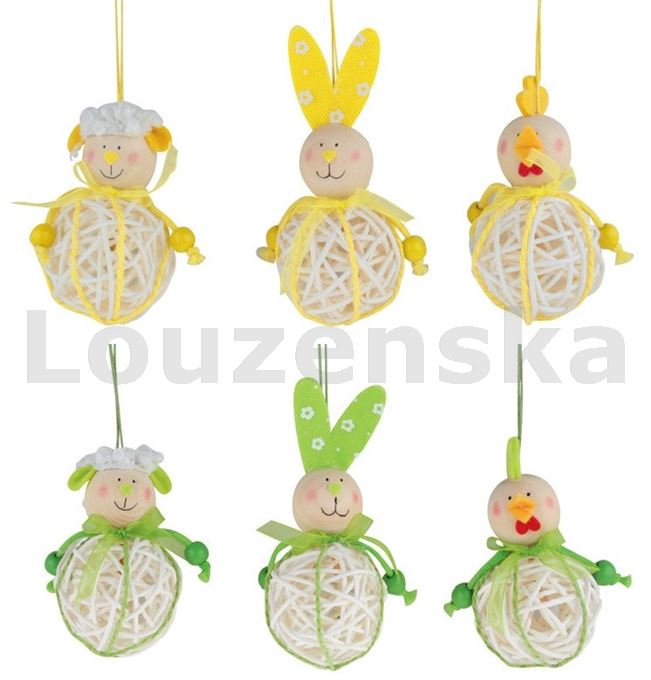 Dekorace závěs. ratan. Zajíčci, ovečky 8553